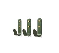 The Hairpin Leg Co. J-Hook Coat & Wall Hook, Forest Green & Brass, 3 Pack | Oversized curved 133mm steel hook; holds 15kg; 58mm projection; contrasting caps; fixings & drilling template; indoor only