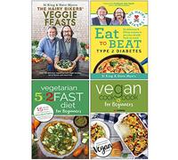 The Hairy Bikers Veggie Feasts [Hardcover], The Hairy Bikers Eat to Beat Type 2 Diabetes, Vegetarian 5:2 Fast Diet For Beginners, Vegan Cookbook For Beginners 4 Books Collection Set