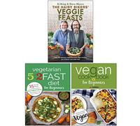 The Hairy Bikers Veggie Feasts, Vegetarian 5:2 Fast Diet for Beginners, Vegan Cookbook For Beginners 3 Books Collection Set