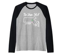 The Ham, MA 01701 Massachusetts State Map Irish Pride Raglan Baseball Tee
