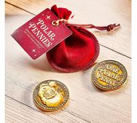 The Handmade Christmas Co North Pole Polar Pennies Christmas Good Behaviour Coins, Santa Coins, Stocking Filler, 2 Coins In Red Velvet Pouch