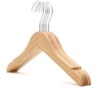 The Hanger Store 10 Slim Eco Wooden Kids Coat Hangers for Clothes, FSC® | Slimline Space Saving Profile to Fit More Hangers on a Rail, Sustainable Rubber Wood Clothes Baby Hangers, Chrome Swivel Hook
