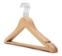 The Hanger Store 10 Slim Wooden Suit Hangers for Clothes, FSC® Eco Friendly | Slimline Space Saving Profile Fits More Hangers on the Rail, Sustainable FSC Rubber Wood, Chrome Swivel Hook