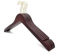 The Hanger Store 5 Dark Wooden Coat Hangers for Clothes with Gold Hook