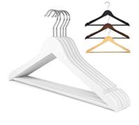 The Hanger Store 5 White Wooden Suit Coat Hangers with a Non Slip Trouser Bar