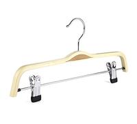 The Hanger Store 5 Wooden Trouser Hangers with Clips, Laminated | 360 Degrees Chrome Swivel Hook, Non Slip Rubber DIpped Clips to Protect Fabric, Skirt Hangers