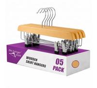 The Hanger Store 5 Wooden Trouser, Skirt Hangers With Clips, Coat Clothes Hangers