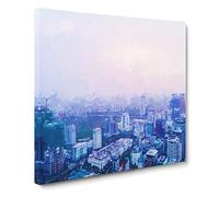The Hanoi Skyline in Vietnam in Abstract Modern Canvas Wall Art Print Ready to Hang, Framed Picture for Living Room Bedroom Home Office Décor, 14x14 Inch (35x35 cm)