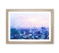 The Hanoi Skyline in Vietnam Painting Framed Print | A2 Oak Framed Wall Art | Ready to Hang | Modern Cityscape Picture | Living Room Bedroom Lounge Office