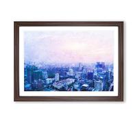 The Hanoi Skyline in Vietnam Painting Framed Print | A2 Walnut Framed Wall Art | Ready to Hang | Modern Cityscape Picture | Living Room Bedroom Lounge Office