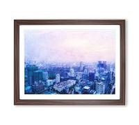 The Hanoi Skyline In Vietnam Painting Modern Art Framed Print | A3 Walnut Framed Wall Art | Ready to Hang | Modern Cityscape Picture | Living Room Bedroom Lounge Office