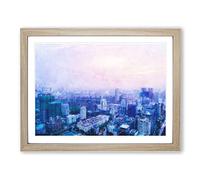 The Hanoi Skyline In Vietnam Painting Modern Art Framed Print | A4 Oak Framed Wall Art | Ready to Hang | Modern Cityscape Picture | Living Room Bedroom Lounge Office