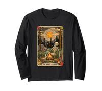 The Happy Camper Cute Skeleton Marshmallow Mystic Tarot Card Long Sleeve T-Shirt