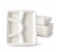 The Happy Garden Bagasse Plates 4 Compartment (Pack of 50) - Heavy Duty, Eco Friendly Sugarcane Disposable Dinner Dishes, Compostable Plate for Meals, BBQ, Party, Picnic, Microwave & Freezer Safe
