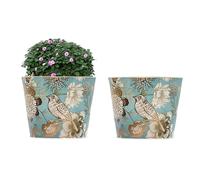 The Happy Garden Galvanised Birdie Pot - Vintage Floral & Bird Design, Indoor Outdoor Planter for Plants & Succulents - 6"x5", Decorative Pastel Pot for Home, Garden & Balcony