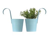 The Happy Garden Galvanised Metal Hanging Railing Pot 5.5" - Antique Finish Planter for Balcony & Garden, Hanging Pot with Hook - (5.5" Dia, 5.5" Height) (Blue)