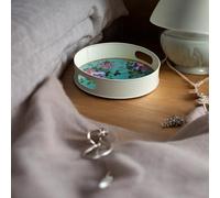 The Happy Garden Medium Galvanised Utility Tray 9.5 Inches - Ivory Finish with Floral Printed Base - Decorative Metal Tray with Handles for Serving, Organizing & Home Décor