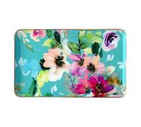 The Happy Garden Medium Galvanised Utility Tray, Ivory Finish with Floral Printed Base - Decorative Metal Tray with Handles for Serving, Organizing & Home Décor (10 inch, Rectangular)