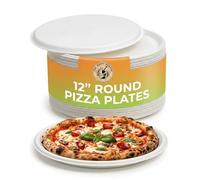 The Happy Garden Pizza Plates, 12 Inch Round (Pack of 50) - Heavy Duty Disposable Pizza Plate, Eco Friendly Sugarcane Dishes, Compostable Party Plates, Microwave & Freezer Safe