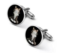 The Happy Long-haired Cat Sat Alloy Cufflinks Men's Classic Cuff Link Fashion Shirt Accessories for Business Party Wedding 1.7cm