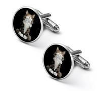 The Happy Long-haired Cat Sat Alloy Cufflinks Men's Classic Cuff Link Fashion Shirt Accessories for Business Party Wedding 2.0cm