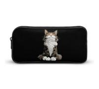The Happy Long-haired Cat Sat Pen Holder Pouch Large Storage Pencil Case with Zippered Stationery Bag Office