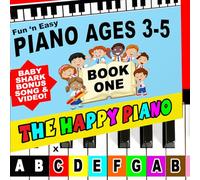 THE HAPPY PIANO PRESCHOOLER BOOK and STICKERS KIT for AGES 3-5. Color Piano Keyboard Stickers (for YOUR piano) and Book with fun piano music lessons. Since 2006 we've taught THOUSANDS of KIDS!