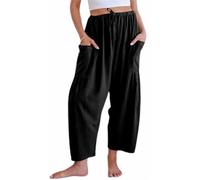 The Happy Wind Linen Pants Women's Linen Wide Leg Casual Loose Drawstring Beach 2025 New Flax Pants for Women with Pockets (Black,3XL)