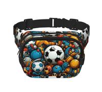 The happy world of soccer Square double - layer fanny pack with adjustable shoulder strap - travelling fanny pack - perfect for outdoor sports, Black, One Size