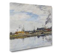 The Harbour by Eugene Boudin Classic Painting Canvas Wall Art Print Ready to Hang, Framed Picture for Living Room Bedroom Home Office Décor, 14x14 Inch (35x35 cm)