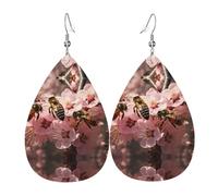 The hard-working bee. double-sided printed leather earrings int and shape of water drops, creative, light and novel, bright and vivid colors.