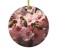 The hard-working bee. Patterns Round Ceramic Pendant - Festive Party Hanging Christmas Tree and Fireplace Ornament