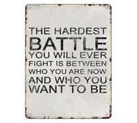 The Hardest Battle Metal Tin Sign Gym Decor 12x8 Inch