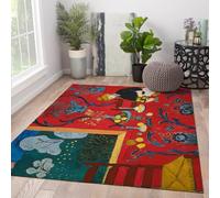 The Harmony in Red Area Rug 140x180cm Vintage Fauvism Red Arabesque Rugs | Maximalist Large Carpet for Living Room Bedroom French Art Nouveau Soft Washable Rug