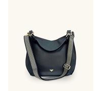 The Harriet Black Leather Bag With Black & Gold Chevron Strap Apatchy London Black One Size