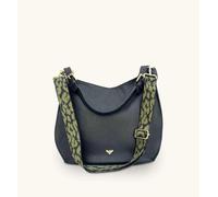 The Harriet Black Leather Bag With Olive Green Cheetah Strap Apatchy London Black One Size