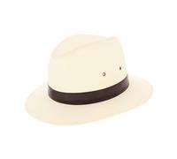 The Hat Company Mens Cotton Fedora (Medium 58cm, Cream with Dark Brown Faux Leather Band)