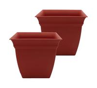 The HC Companies 12 Inch Eclipse Square Planter with Saucer - Indoor Outdoor Plant Pot for Flowers Vegetables Herbs, Clay (Pack of 2)