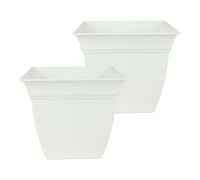 The HC Companies 12 Inch Eclipse Square Planter with Saucer - Indoor Outdoor Plant Pot for Flowers Vegetables Herbs, White (Pack of 2)