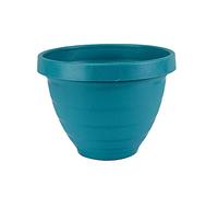The HC Companies 8 Inch Rings Planter with Self Watering Disk - Lightweight Indoor Outdoor Plastic Plant Pot for Herbs and Flowers, Blue