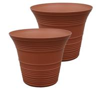 The HC Companies Sedona Round Self-Watering Pot - Lightweight Self Care Planter - Plastic Planter for Herbs & More - Durable Plant Pots for Indoor Plants & Outdoor Plants (12" Clay, Pack of 2)