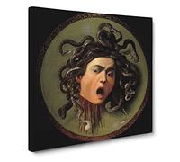 The Head Of Medusa by Caravaggio Classic Painting Canvas Wall Art Print Ready to Hang, Framed Picture for Living Room Bedroom Home Office Décor, 14x14 Inch (35x35 cm)