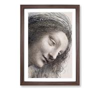The Head of The Virgin by Leonardo Da Vinci Framed Print | A2 Walnut Framed Wall Art | Ready to Hang | Modern Historical Picture | Living Room Bedroom Lounge Office