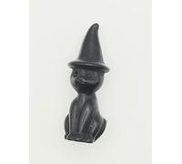 The Healing Crystals Company Black Obsidian Cat Crystal Figurine, Witch Hat Design, 6cm Tall, 25g, Healing Stone Decor with Cotton Pouch