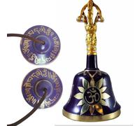 The healing store Brass Singing Tibetan Bell With Dorje Handle For Puja, Meditation & Spiritual Healing set of two Crown Chakra (Sahasrara) - Violet