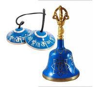 The healing store Brass Singing Tibetan Bell With Dorje Handle For Puja, Meditation & Spiritual Healing set of two Throat Chakra (Vishuddha) - Blue