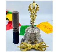 The Healing Store Tibetan Bell with Vajra | Handmade Buddhist Bell for Spiritual |7 Metals Meditation Bell, Chakra Balancing | Home Decor Meditation Yoga Relax Sound Therapy 18 cm *10 cm