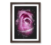 The Heart of a Pink Rose Paint Splash Framed Print | A2 Walnut Framed Wall Art | Ready to Hang | Modern Floral Picture | Living Room Bedroom Lounge Office