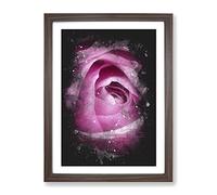 The Heart Of A Pink Rose Paint Splash Modern Framed Print | A4 Walnut Framed Wall Art | Ready to Hang | Modern Floral Picture | Living Room Bedroom Lounge Office