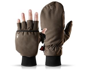 THE HEAT COMPANY - HEAT 2 SOFTSHELL - fingerless touchscreen glove and mitten in one - quality from the Alps - warm winter & bicycling gloves - against cold during sports & work - Brown, M